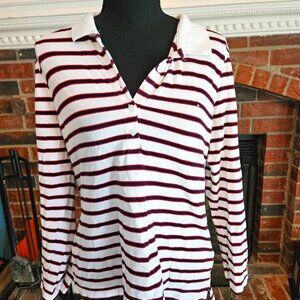 Tommy Long Sleeve Striped Polo with Buttons. Size XL.